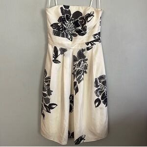 Ann Taylor strapless dress. Black and white florals.